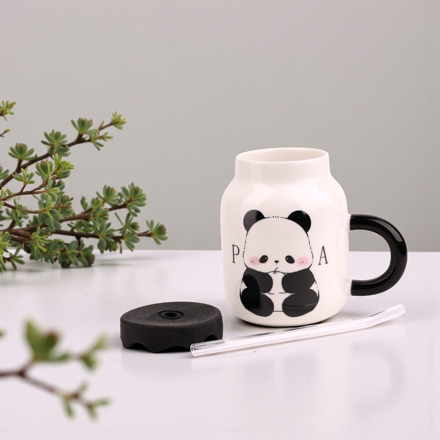 Panda Ceramic Mug with Lid