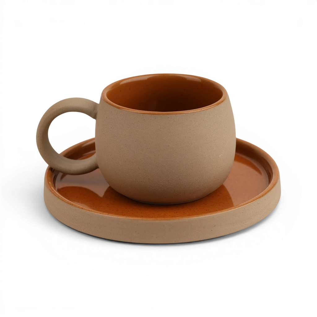 Coarse Clay Mug and Saucer Set