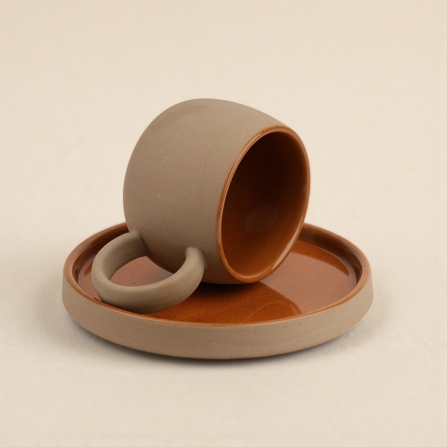 Coarse Clay Mug and Saucer Set
