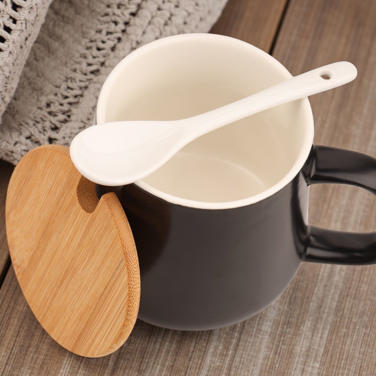 Ceramic Mug with Lid and Spoon