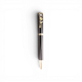 Bolígrafo metálico negro de Boxigami con punta de perla y clip decorativo de flor dorada. Accesorio de escritorio elegante.