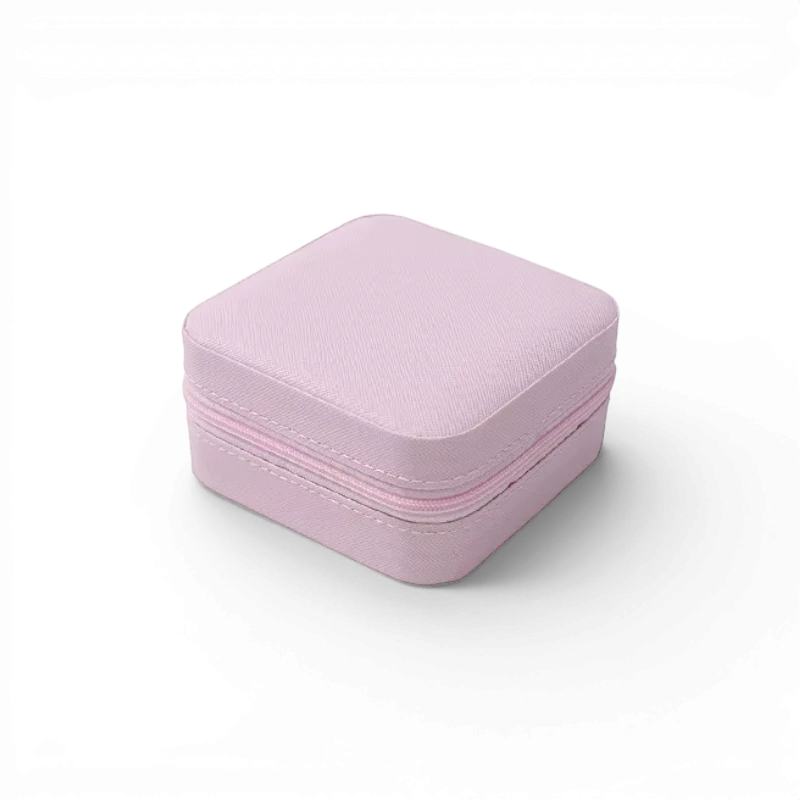 Boxigami caja de joyería de cuero rosa con interior forrado de terciopelo, compartimentos para anillos, pendientes y collares.