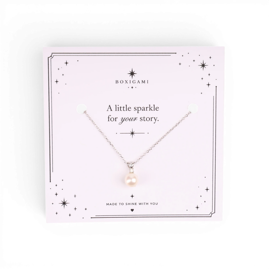 Collar de plata de ley Boxigami con colgante de perla de agua dulce natural. Longitud ajustable.
