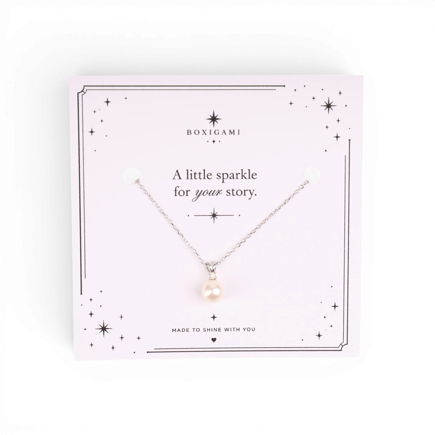 Collar de plata de ley Boxigami con colgante de perla de agua dulce natural. Longitud ajustable.